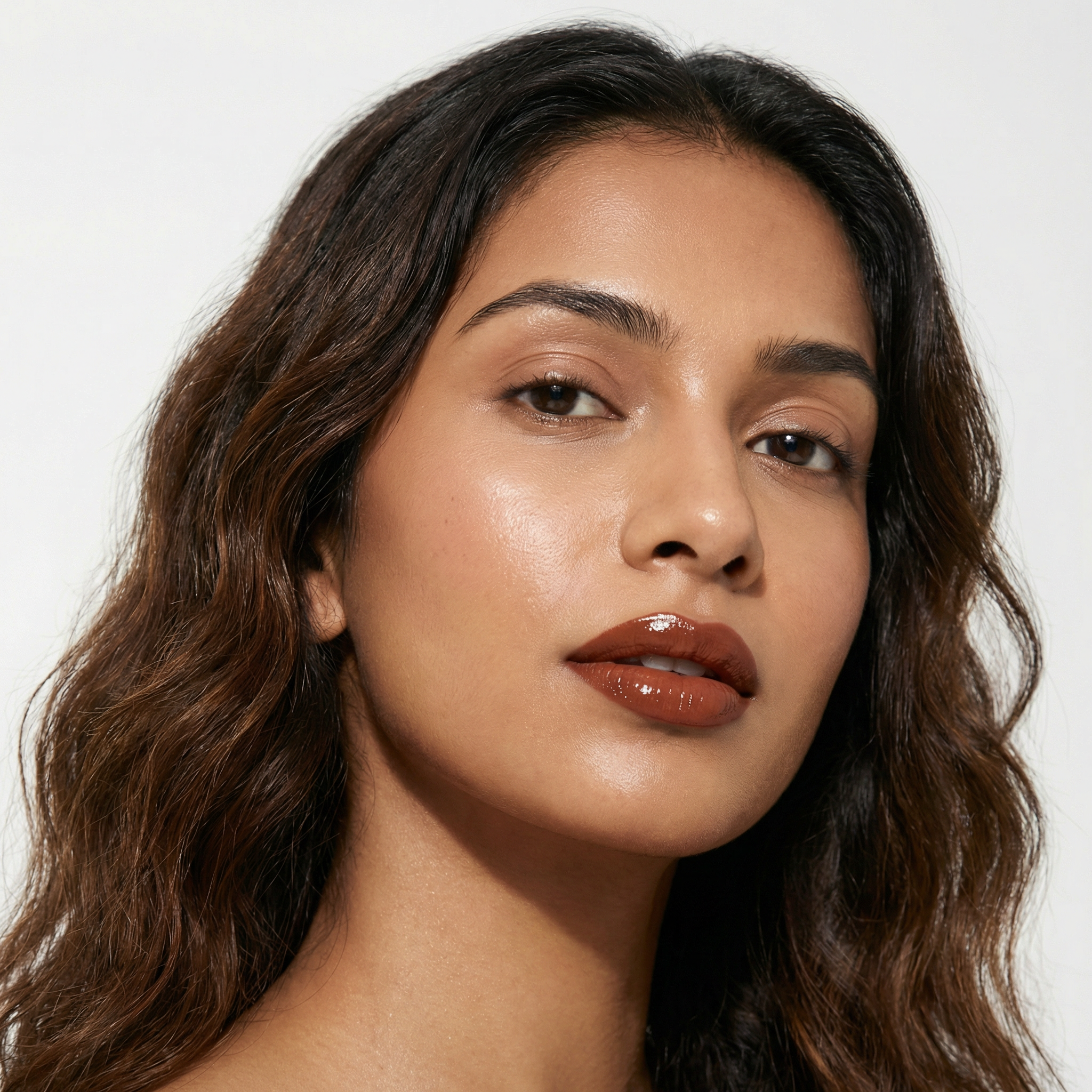 Dhara with Brookie (Terracotta brown lipstick with deep brown gloss)