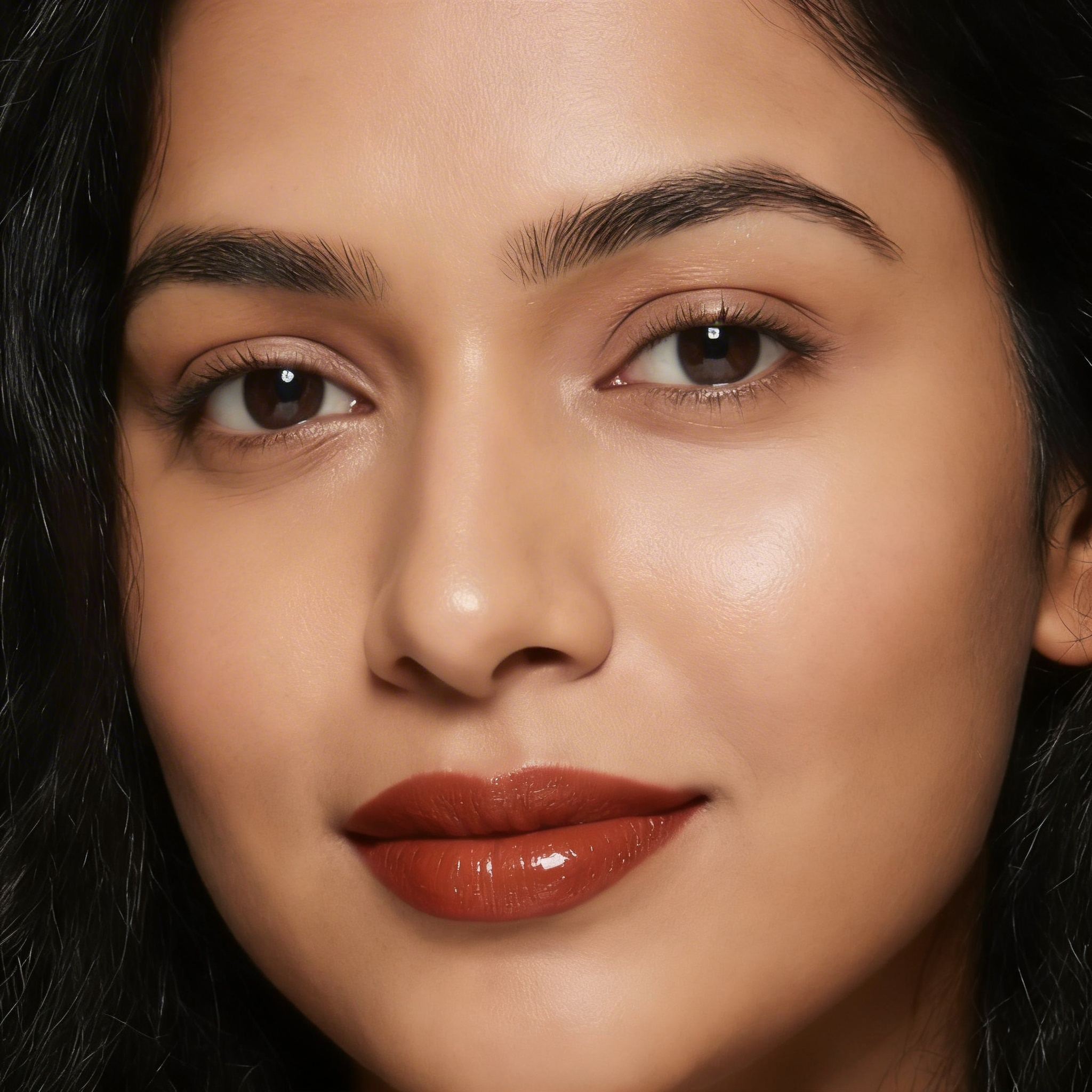 Dhara with Mirage (Terracotta brown lipstick with transparent golden gloss)