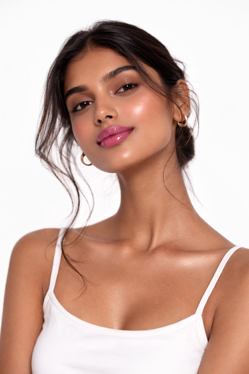 ILana with Rose Veil (mauve pink lipstick with rose pink gloss)